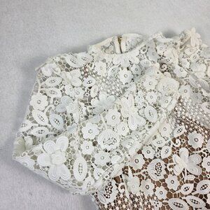 Self Portrait Size US 4 White Floral Lace Long Sleeve Mini Dress NWT